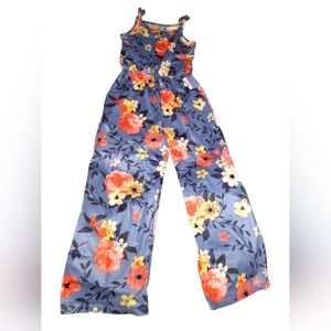 Oopsie Daisy Size 7 Girls Blue Floral One-Piece Jumpsuit